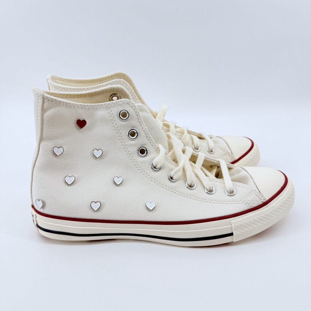 NEW Converse Chuck Taylor All Star Women 9.5 High Top White Heart Studs A19055C - Picture 11 of 15